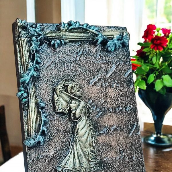 Small wall art, hand painted and hand decorated with resin and clay embellishments