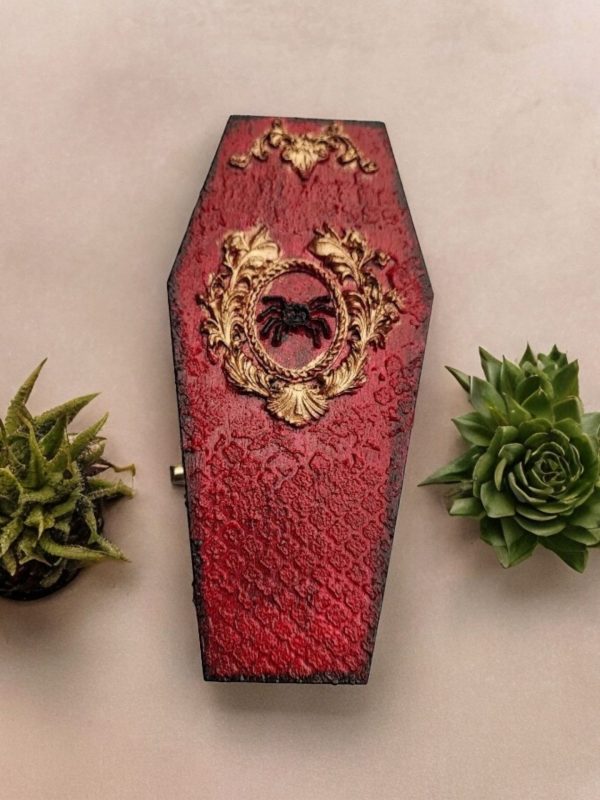 Vintage Crimson Coffin Trinket Box