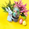 Hand-decorated Easter egg with rice paper and clay embellishments. Beautiful Easter Display