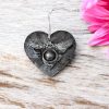 Silver heart decoration. Moth butterfly, Devil Eye Decoration