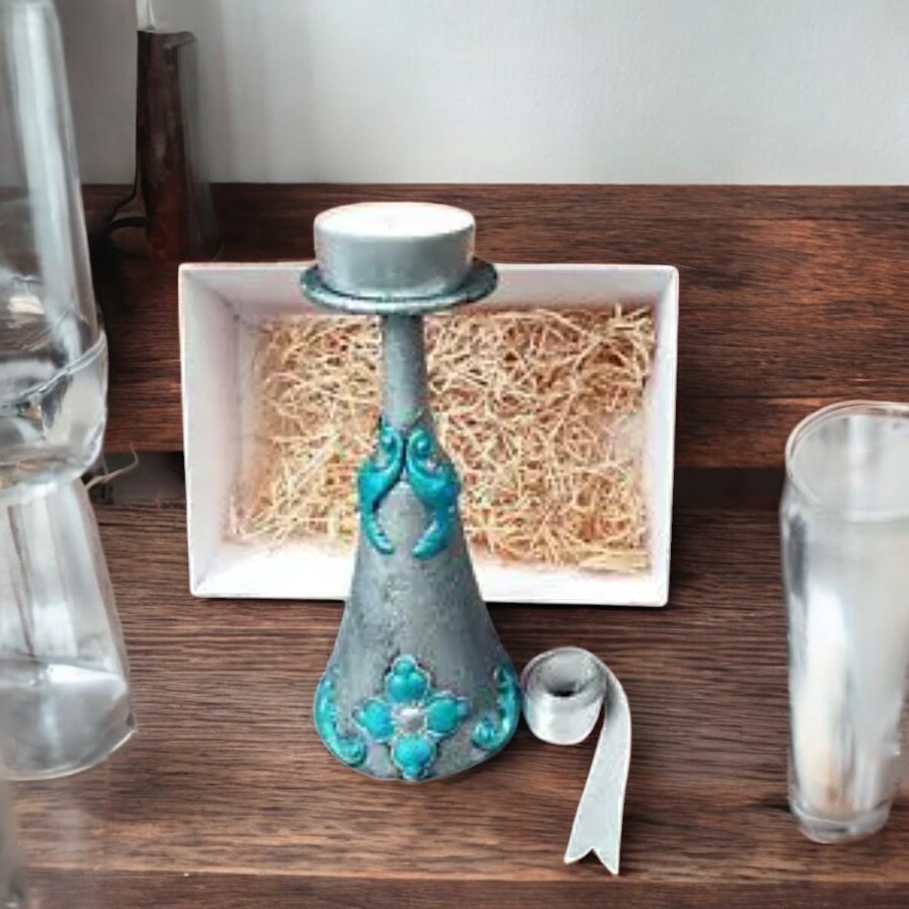 Blue and Silver Candle Holder