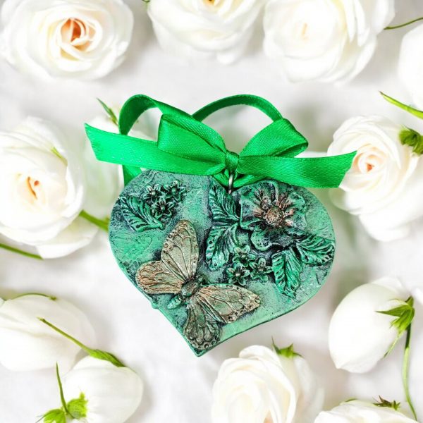 Hanging heart decoration, butterfly and flower
