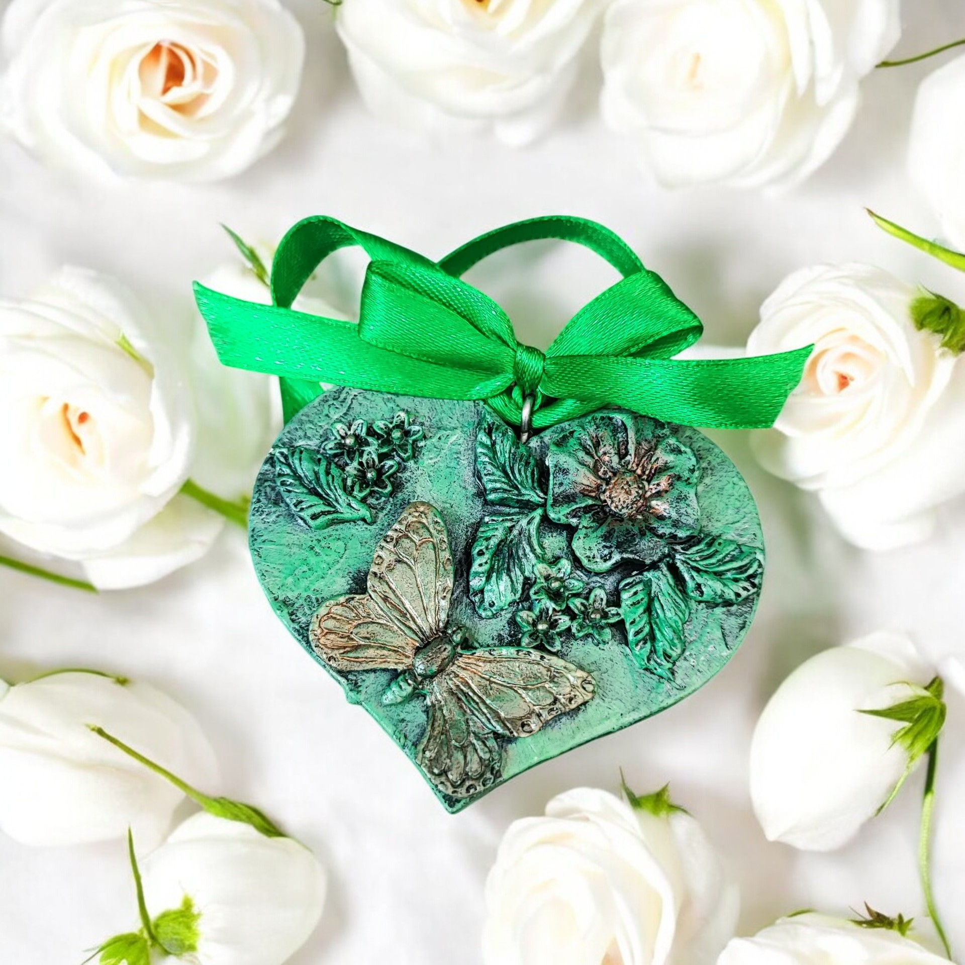 Hanging heart decoration, butterfly and flower