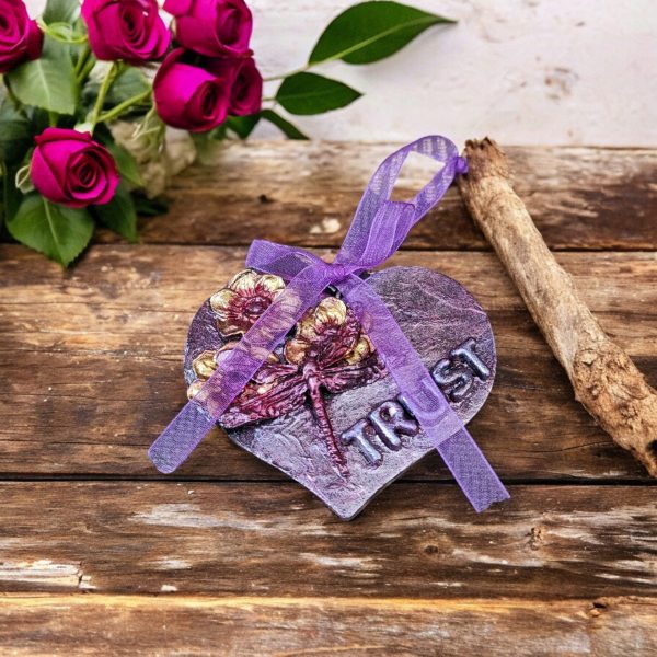 Purple Dragonfly Hanging Heart