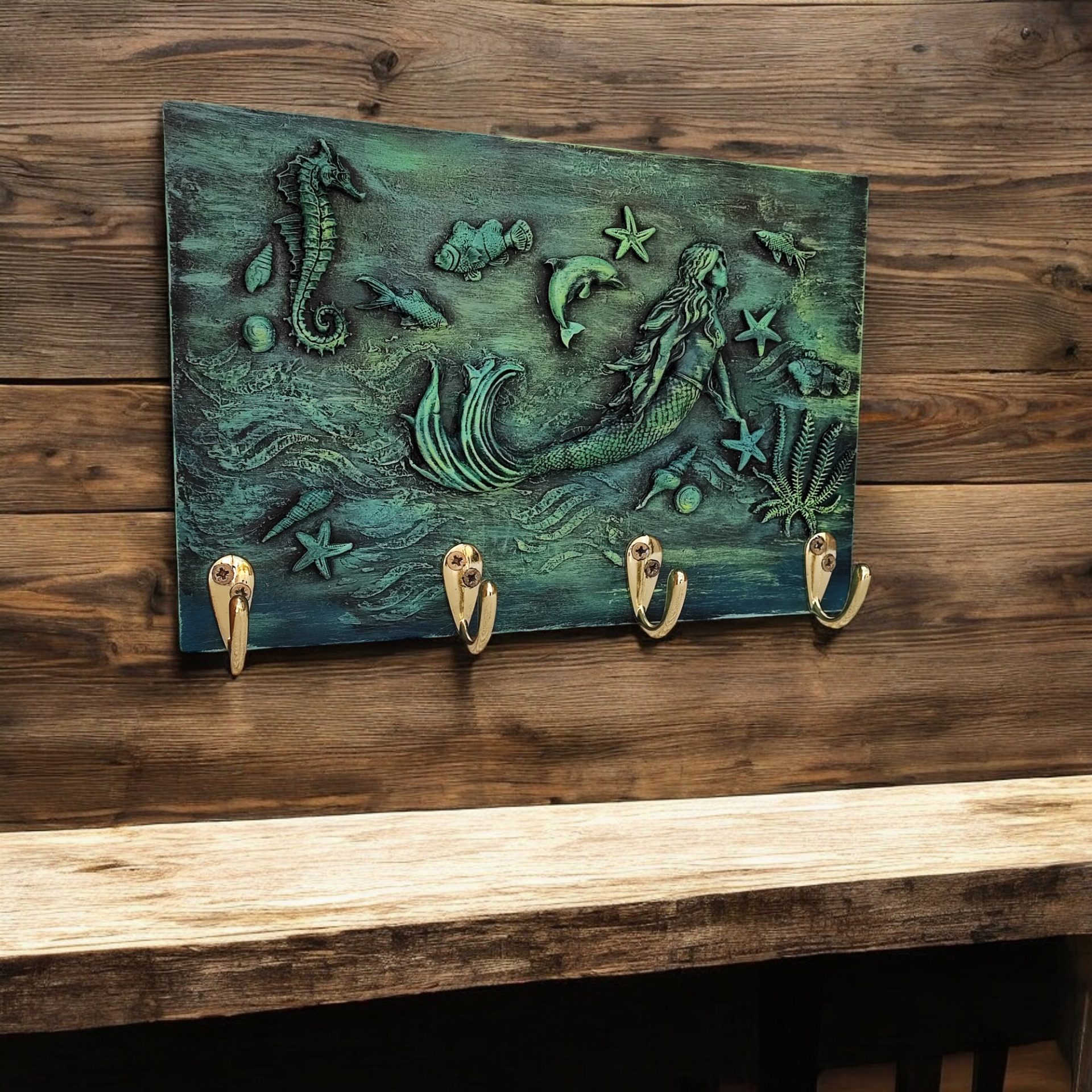 Tea Towels Holder, Mermaid Wall Art, Sea Life Hook, Key Holder