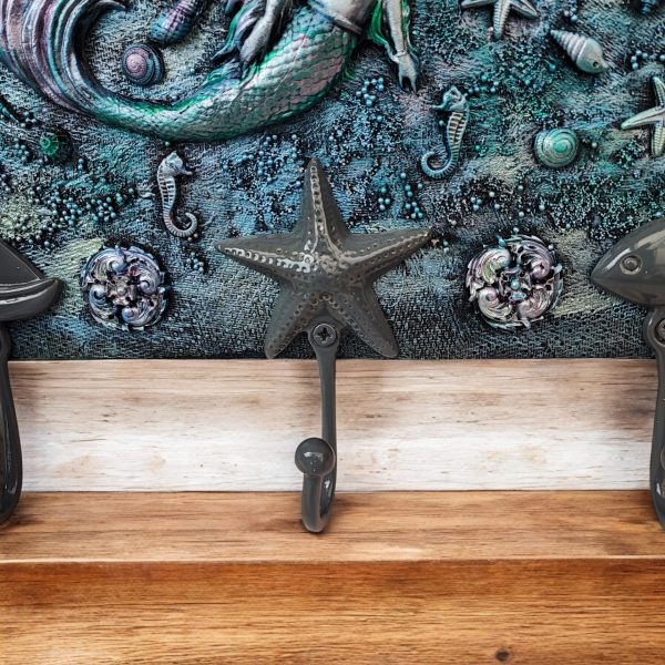 Mermaid Tea Towel Holder with 3 Beautiful Silver Hooks - Image 6