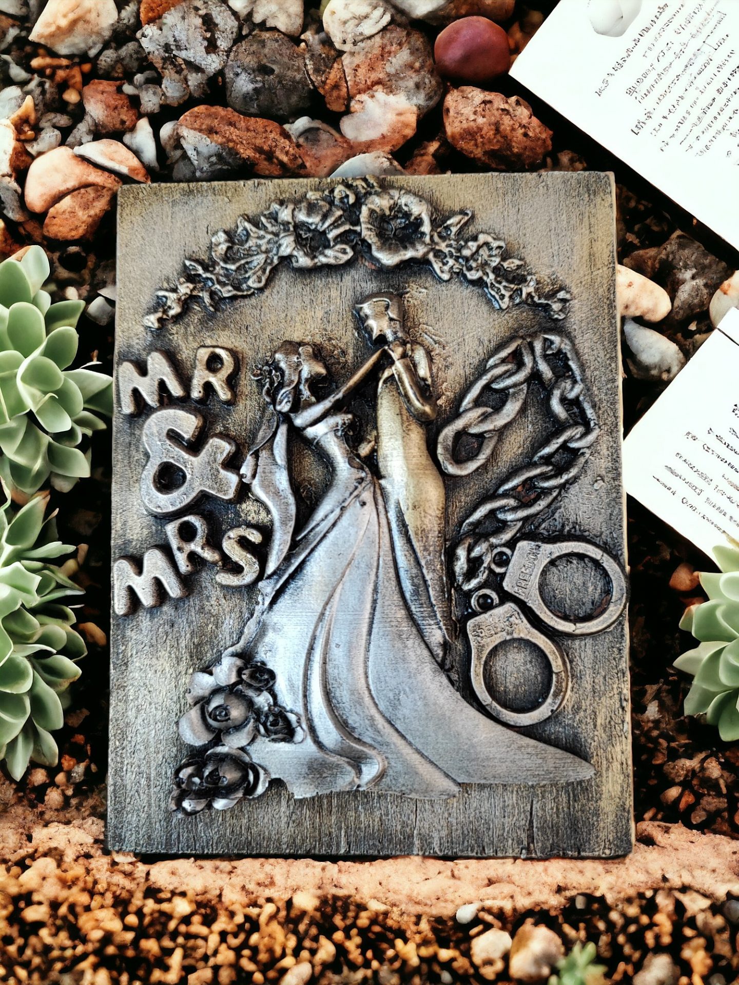 Mr & Mrs vintage gold resin wall art