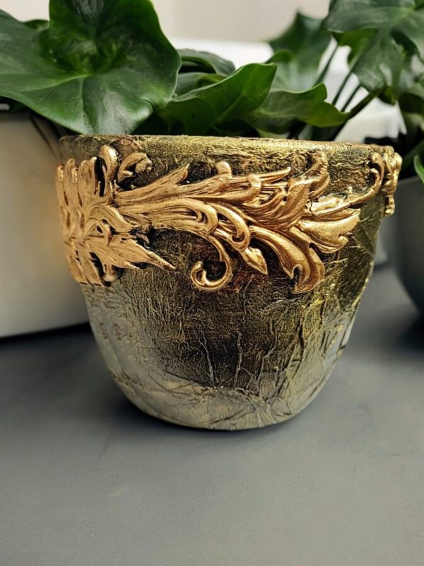 Beautiful Gold Flower Pot, Unique Handmade Gift - Image 2