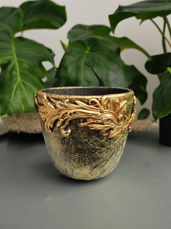 Beautiful Gold Flower Pot, Unique Handmade Gift - Image 3