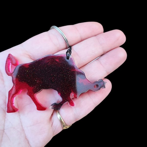 Red and Black Taurus Zodiac Keyring, Handmade Art - Image 2