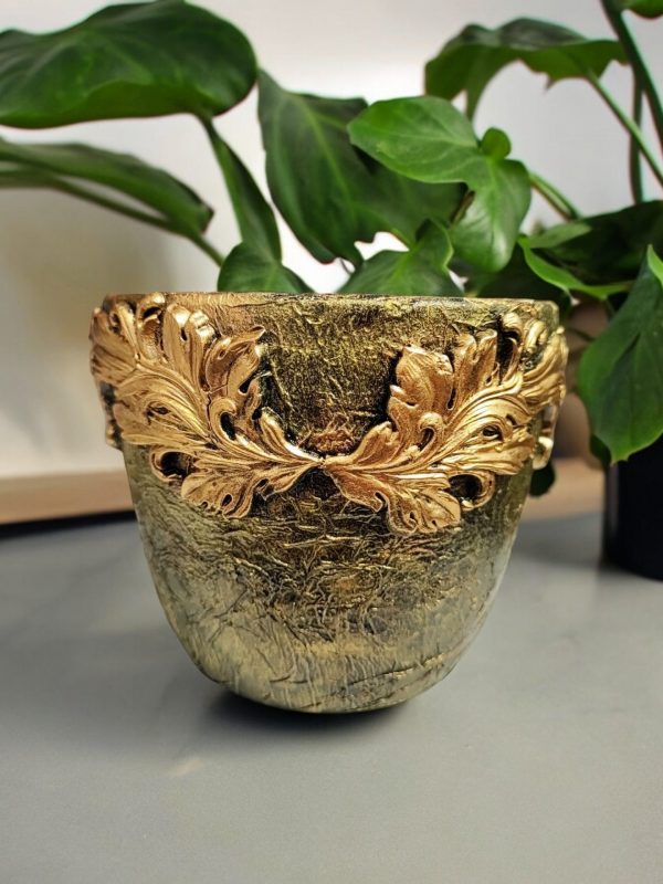 Beautiful Gold Flower Pot, Unique Handmade Gift - Image 4