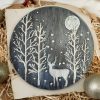 Enchanted Silver Stag in the Winter Moonlight, 15 cm Wood Slice Art, Unique Gift - Image 4