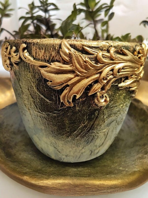Beautiful Gold Flower Pot, Unique Handmade Gift - Image 5