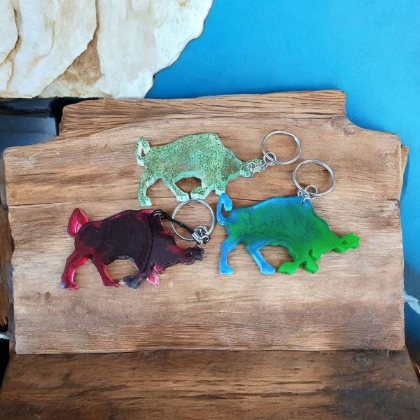 Red and Black Taurus Zodiac Keyring, Handmade Art - Image 3