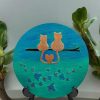 Hand-Painted Cats in Love Wood Slice, Rustic Home Decor
