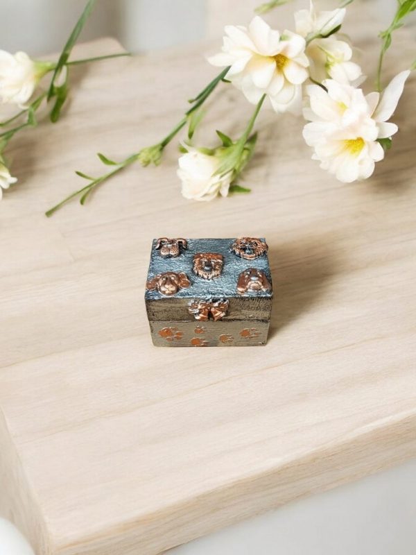 Wooden Box with Puppy Decoration, Small Storage Box