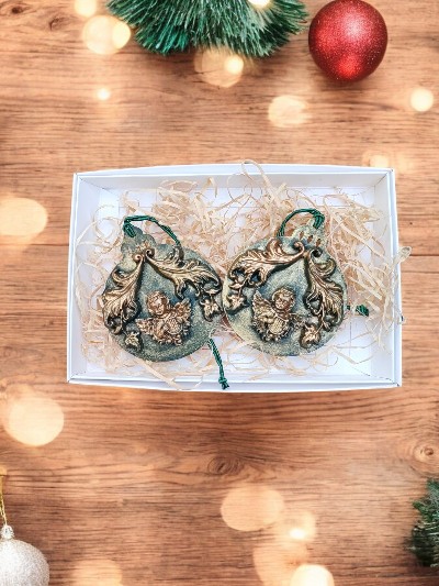 Handcrafted Angel Tree Decorations, Set of 2. 70x80mm
