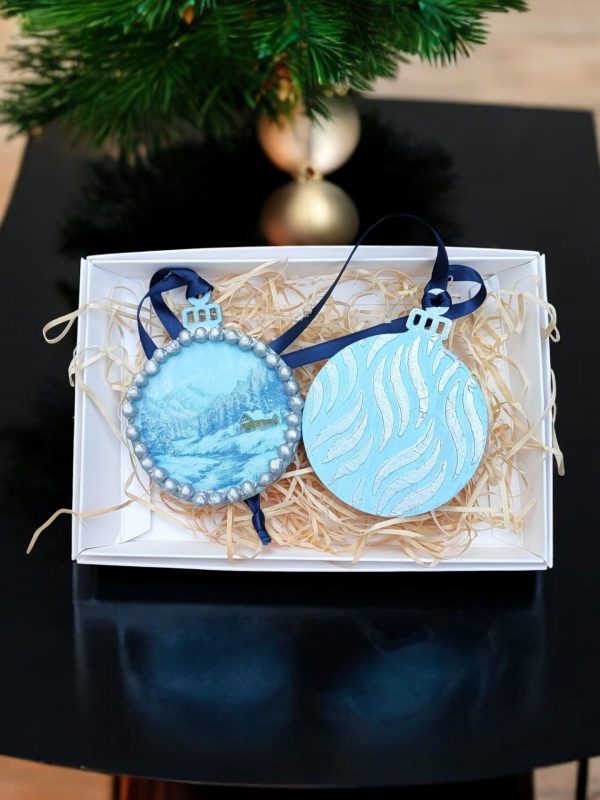 Handcrafted Winter Scene Christmas Baubles, Set of 2 - Image 3