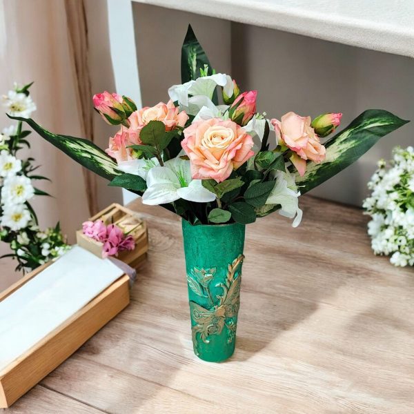 Steampunk Style Green Flower Vase Elegant Butterfly - Image 2