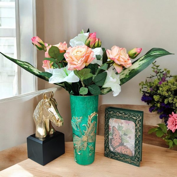 Steampunk Style Green Flower Vase Elegant Butterfly - Image 3