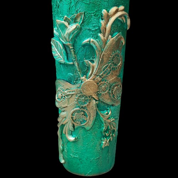Steampunk Style Green Flower Vase Elegant Butterfly - Image 5