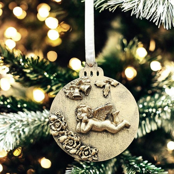 Handcrafted Cherub Ornament Set- Antique Gold Christmas Decoration - Image 7