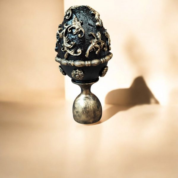 Handcrafted Gold and Black Decorative Egg - Image 3