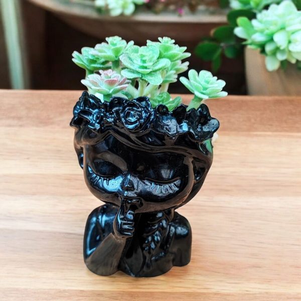 Black ''Shh''Resin Girl Planter
