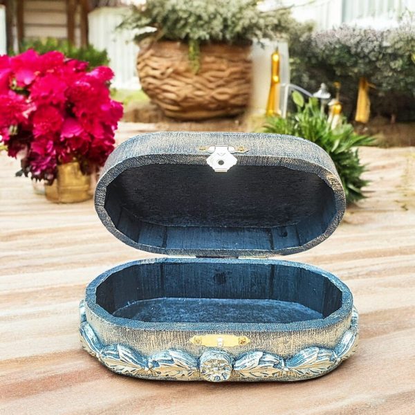 Handcrafted Antique-Style Decorative Oval Trinket Box - Image 3