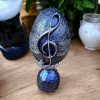 Handmade musical note decorative egg in dark purple and silver with ceramic stans.