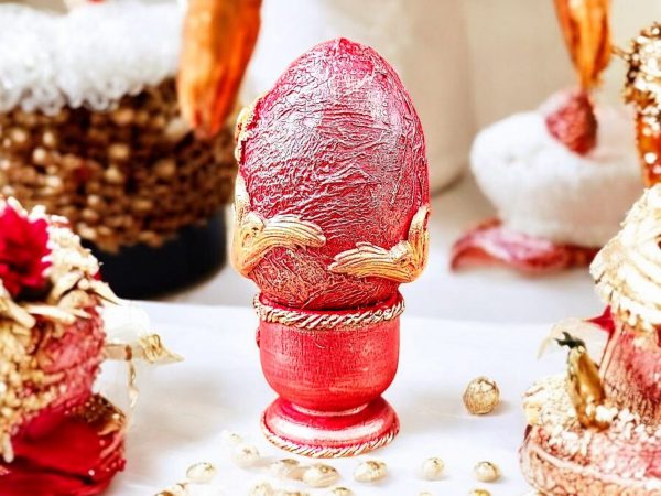Handcrafted Red and Gold Decorative Egg