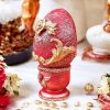 Handcrafted Red and Gold Decorative Egg with Floral Detailing - Image 2