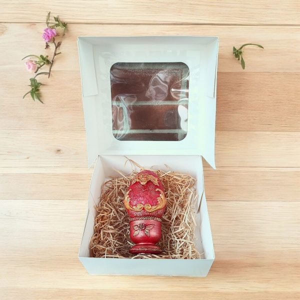Handcrafted Red and Gold Decorative Egg with Floral Detailing - Image 4