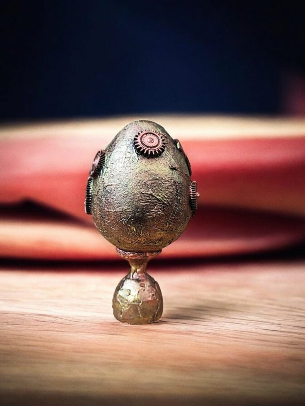 Steampunk Decorative Egg with Gears and Copper Accents - Image 4