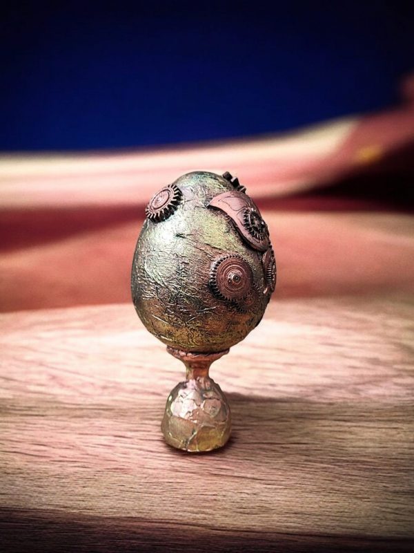 Steampunk Decorative Egg with Gears and Copper Accents - Image 5